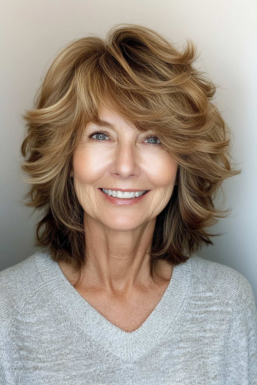 11. Textured Shag – Soft Caramel (Haircuts For Women Over 60 With Fine Hair) - Haircuts For Women Over 60 With Fine Hair
