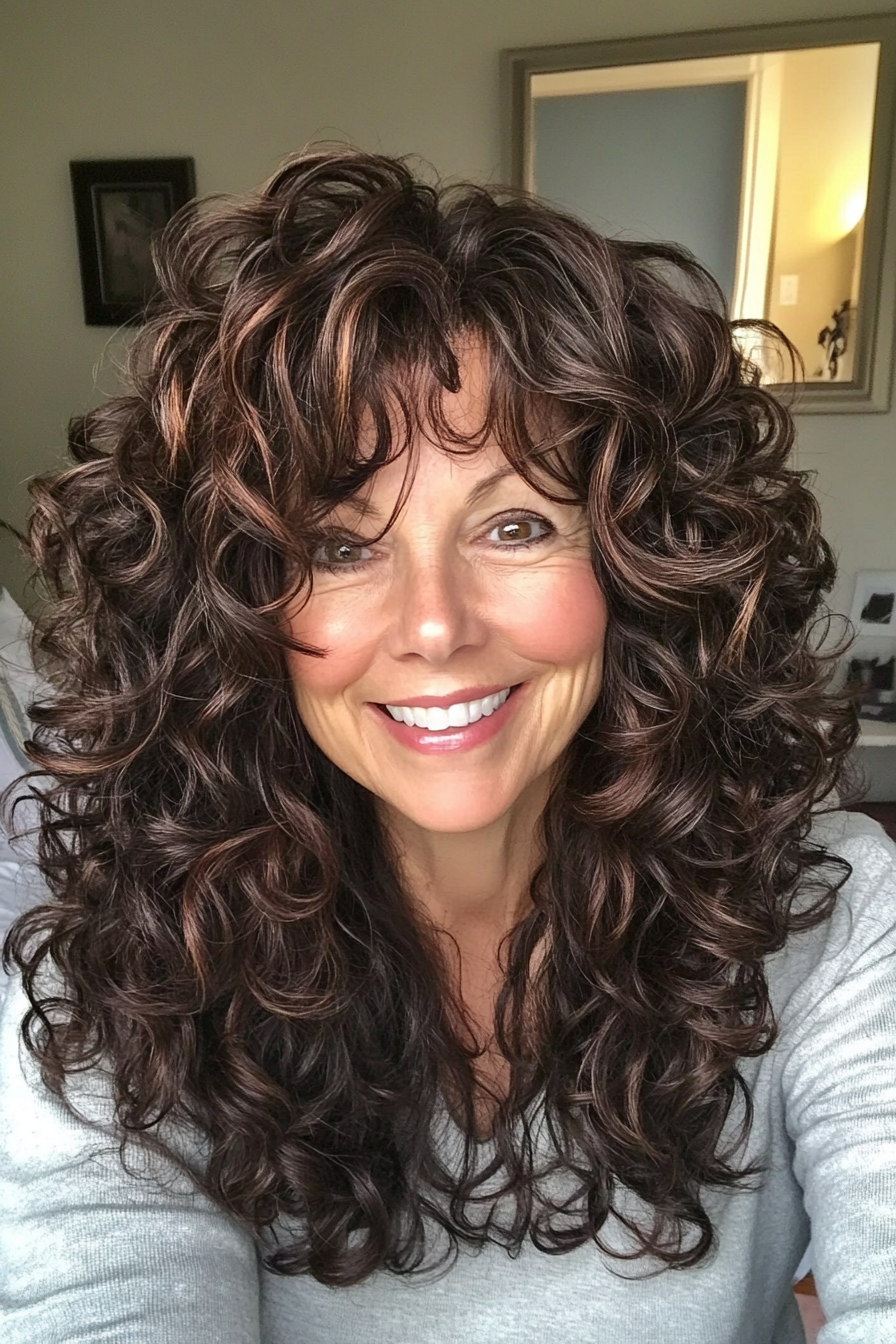 12. Layered Curls – Dark Chocolate Brown (Haircuts For Women Over 60 With Fine Hair) - Haircuts For Women Over 60 With Fine Hair
