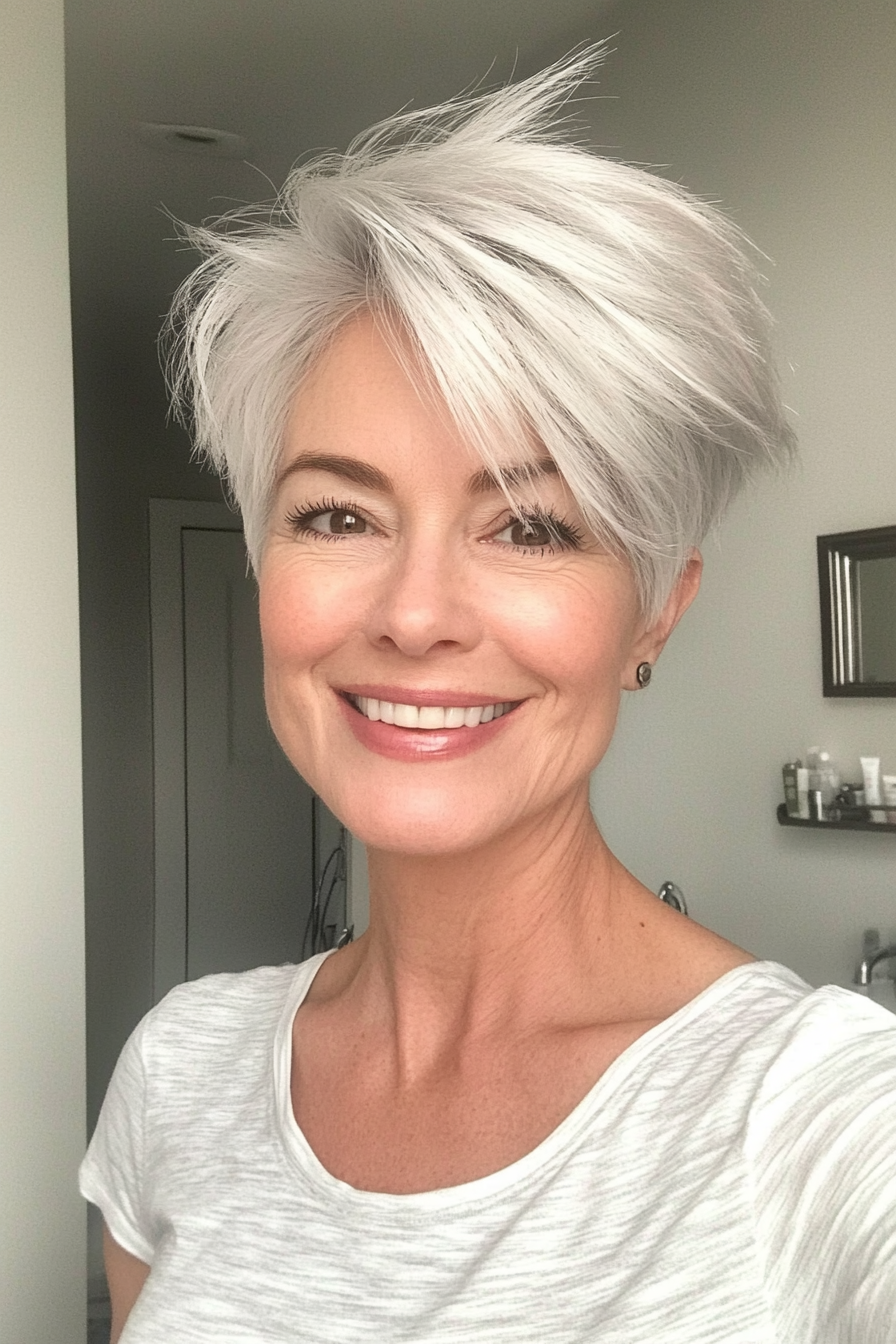 14. Wispy Pixie – Light Silver (Haircuts For Women Over 60 With Fine Hair) - Haircuts For Women Over 60 With Fine Hair