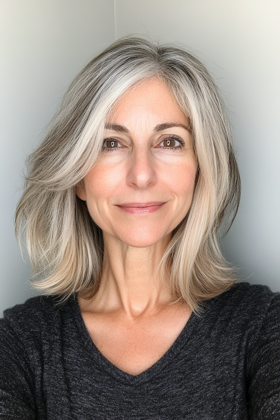 16. Side-Parted Lob – Natural Dark Blonde (Haircuts For Women Over 60 With Fine Hair) - Haircuts For Women Over 60 With Fine Hair
