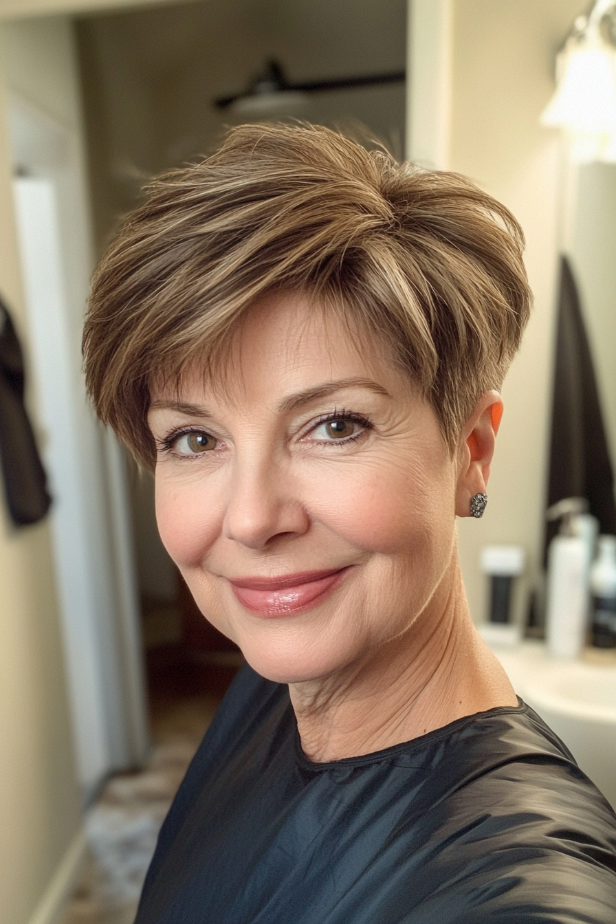 19. Tapered Pixie – Sandy Brown (Haircuts For Women Over 60 With Fine Hair) - Haircuts For Women Over 60 With Fine Hair