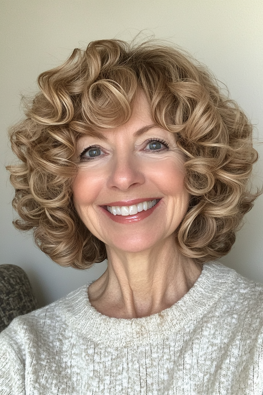 20. Bouncy Curled Bob – Light Caramel (Haircuts For Women Over 60 With Fine Hair) - Haircuts For Women Over 60 With Fine Hair