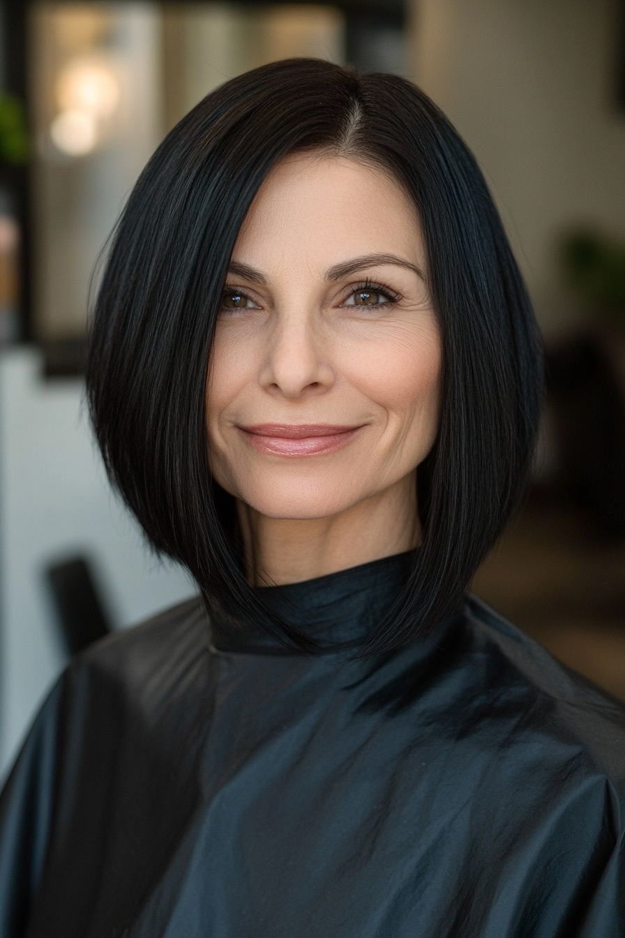 21. Smooth Blunt Cut – Jet Black (Haircuts For Women Over 60 With Fine Hair) - Haircuts For Women Over 60 With Fine Hair