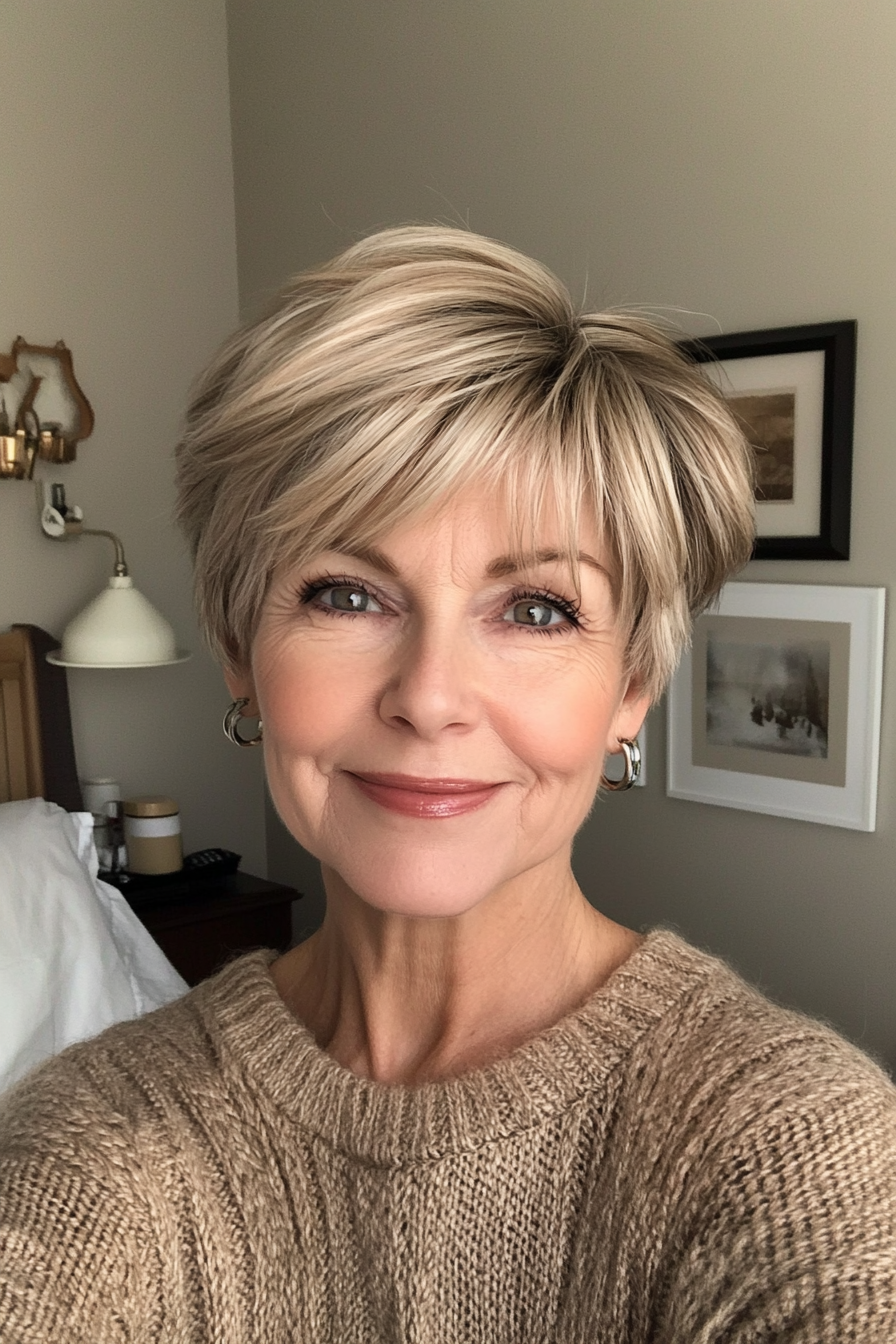 22. Layered Pixie – Honey Blonde (Haircuts For Women Over 60 With Fine Hair) - Haircuts For Women Over 60 With Fine Hair