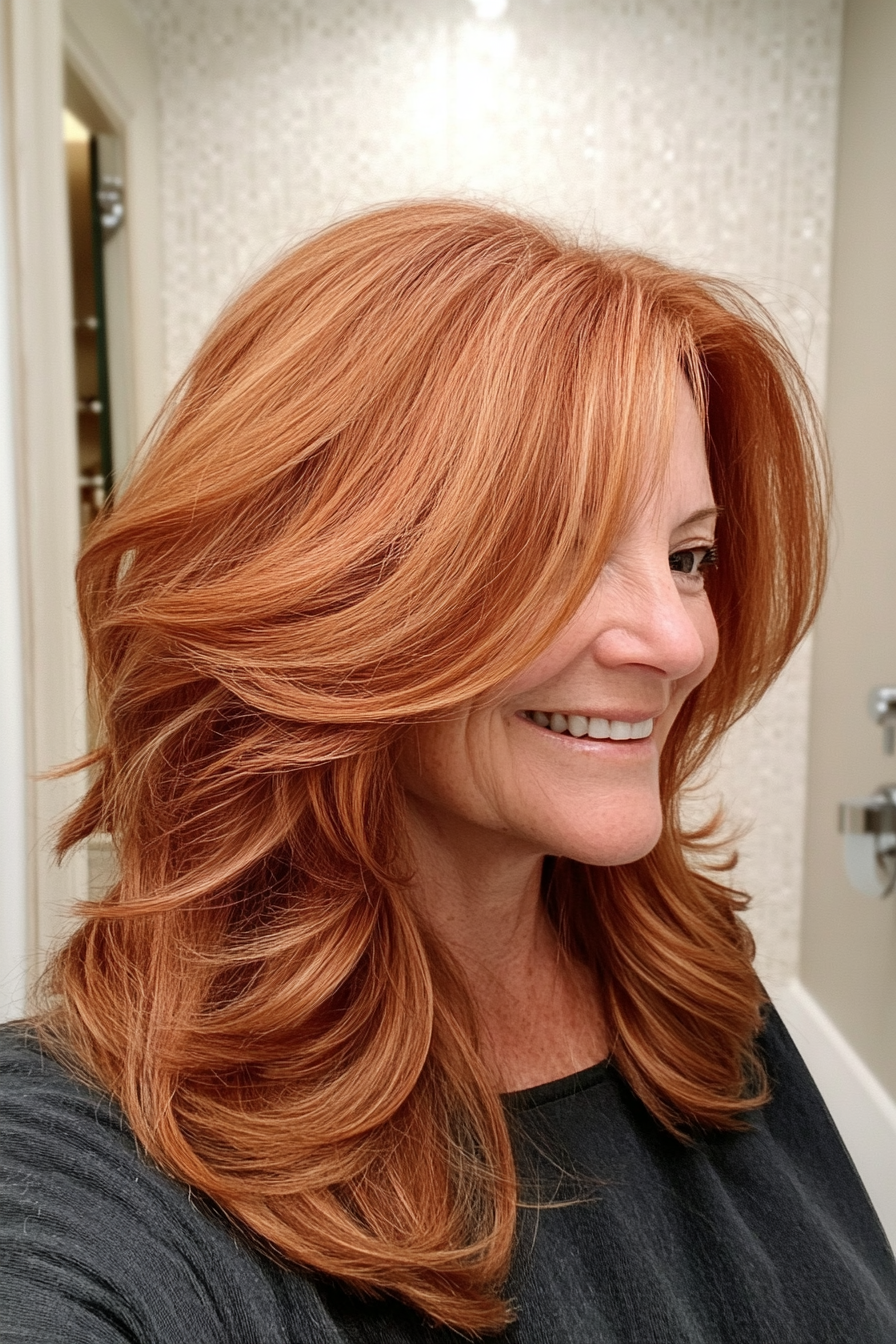 23. Modern Shag – Warm Copper (Haircuts For Women Over 60 With Fine Hair) - Haircuts For Women Over 60 With Fine Hair