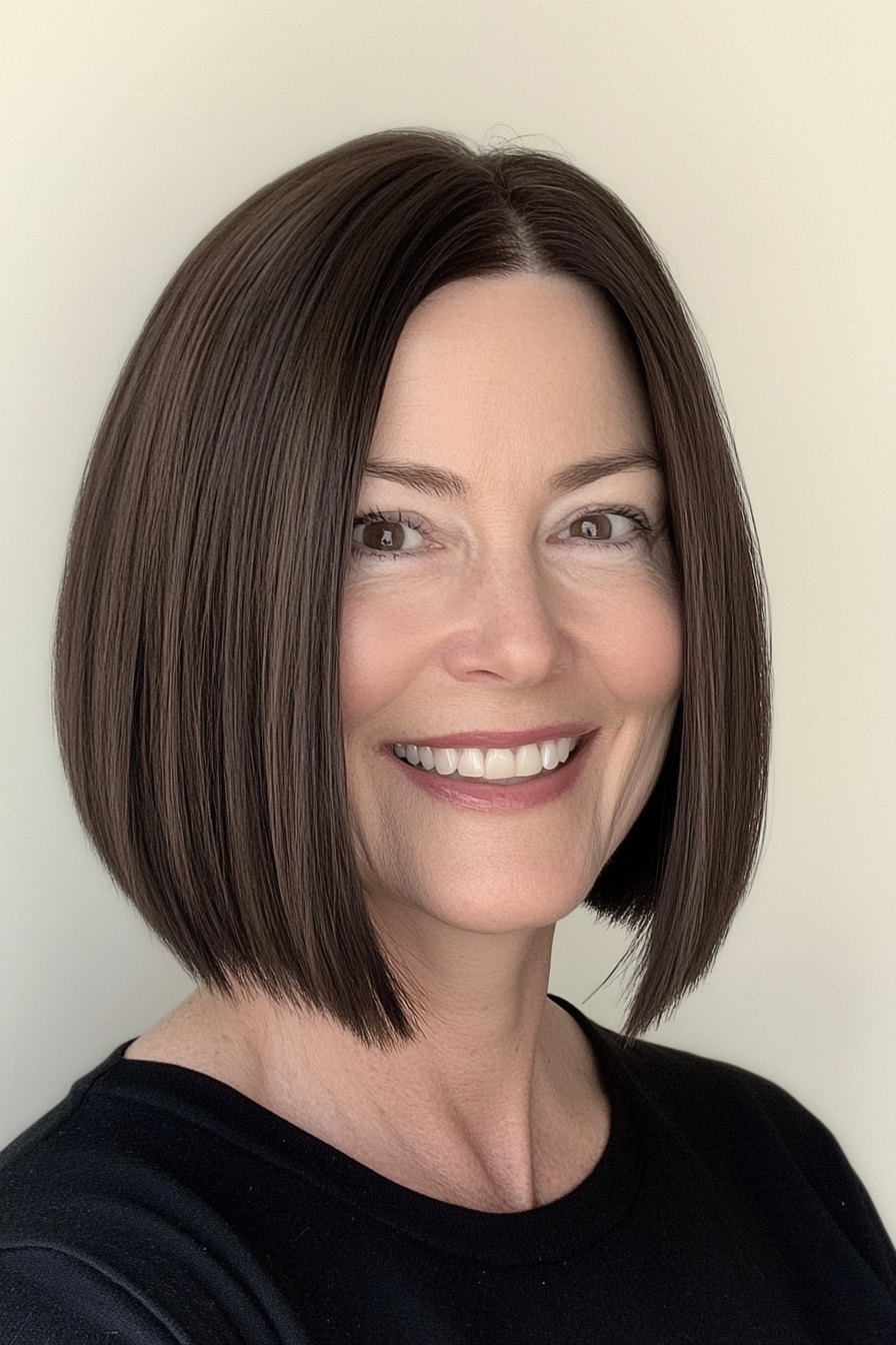 24. Straight Blunt Bob – Dark Brown (Haircuts For Women Over 60 With Fine Hair) - Haircuts For Women Over 60 With Fine Hair