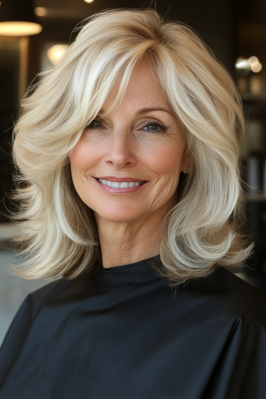 26. Medium-Length Shag – Soft Blonde (Haircuts For Women Over 60 With Fine Hair) - Haircuts For Women Over 60 With Fine Hair
